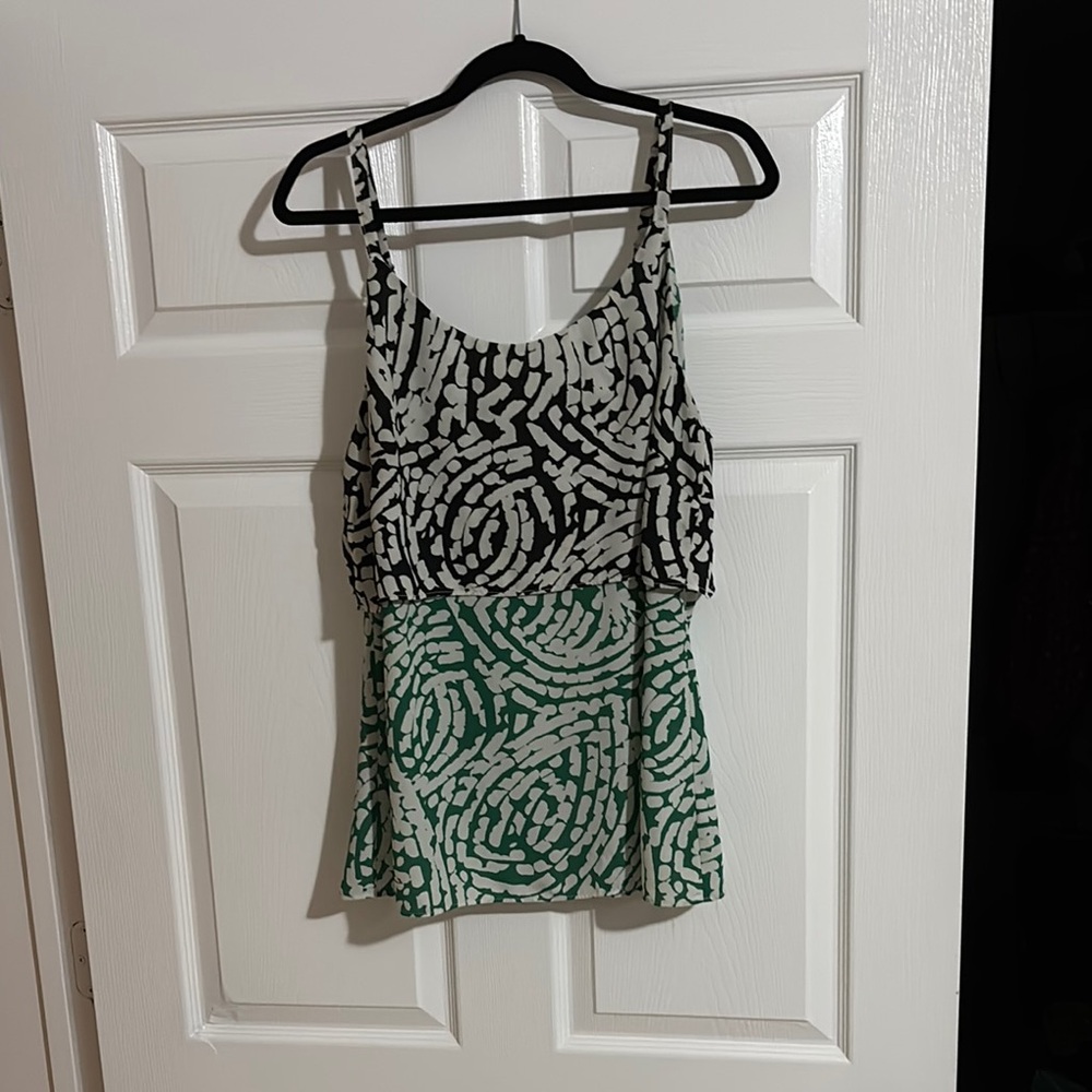 CAbi Black and Green Graphic Fitted Tank Top